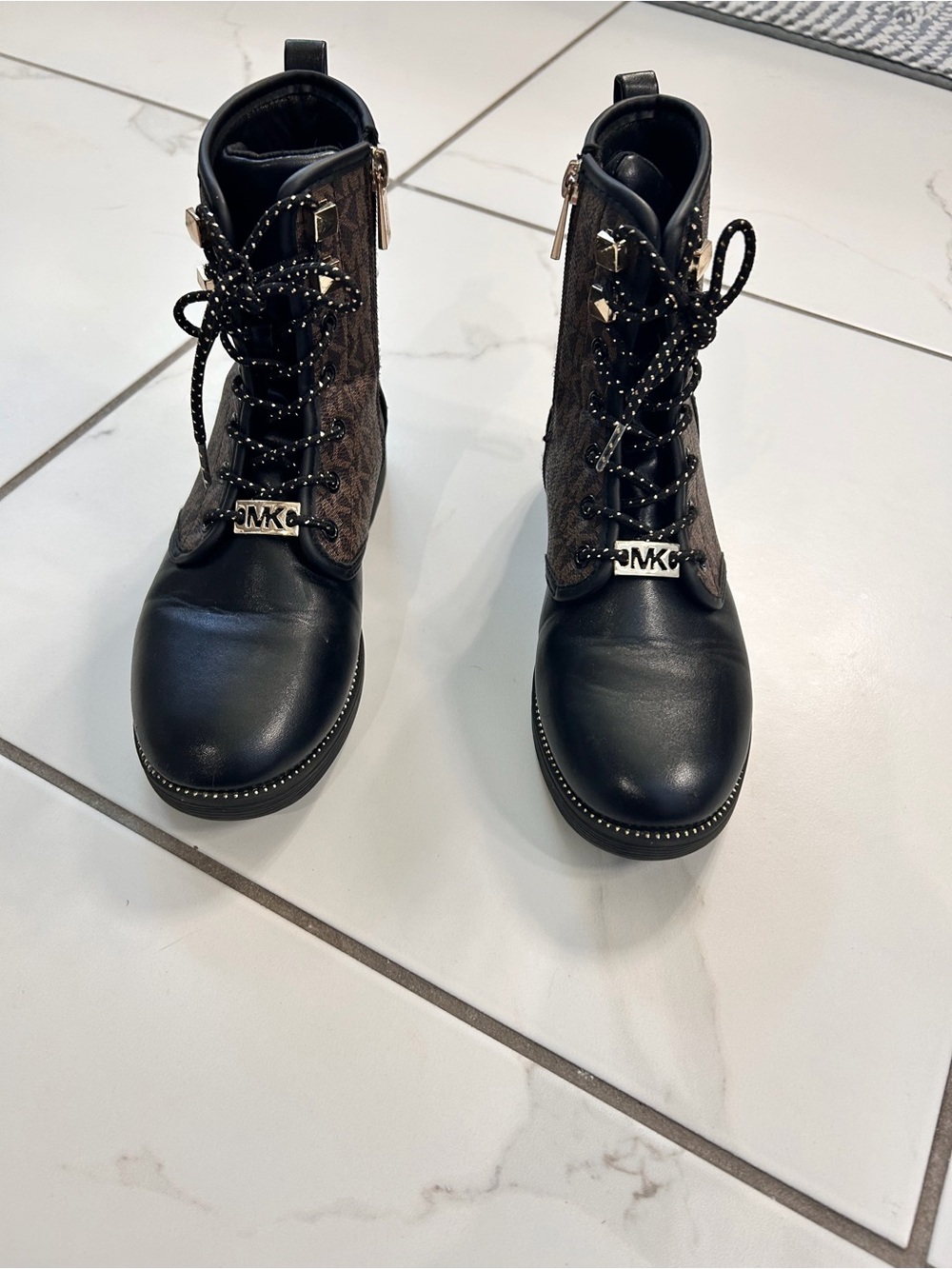 Michael Kors Black & Brown Logo Lace-Up Combat Boots